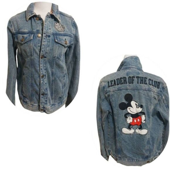 DISNEY Mickey Mouse Leader of the Club Denim Jean Jacket XS/S Vintage Style - Picture 1 of 8